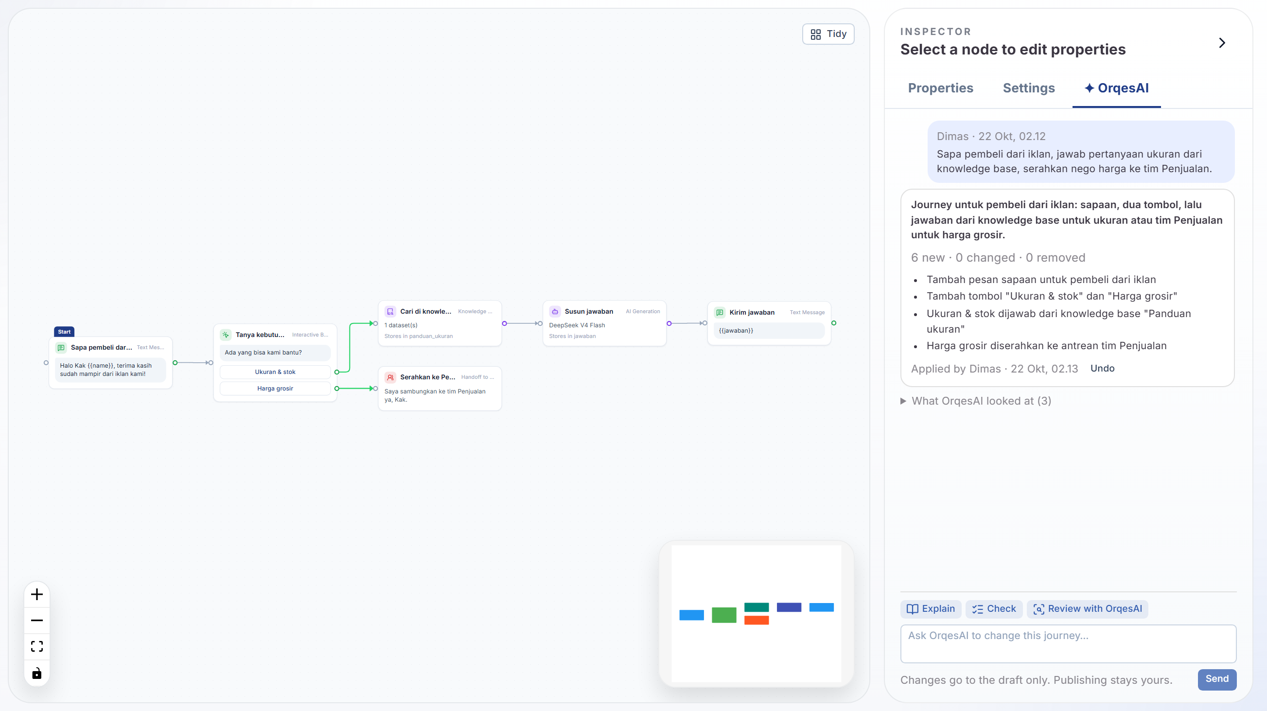 Panel Builder Assist di samping Journey yang disusunnya